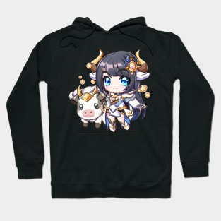 Taurus the Bull Chibi Zodiac Anime Girl Hoodie